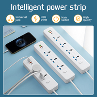 Enchufe Universal SUZHERM CB-206, Diseño de Fila Recta, 2/3/4/5 Posiciones, 2 Puertos USB, 1 Puerto Tipo-C, Interruptor de Control Principal