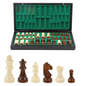 Échiquier <span class=keywords><strong>pliant</strong></span> en bois d'ébène de 13 pouces 33cm avec pièces Staunton de 2.5 pouces 6.2cm jeu d'échecs en bois prêt à jouer en stock - Product Image 1