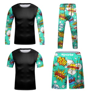 Großhandel kunden spezifisches Design Kompression mma bjj Kinder Haut ausschlag Schutz Set sublimiert gedruckt Jungen T-Shirt Sport Shorts Leggings - Product Image 3