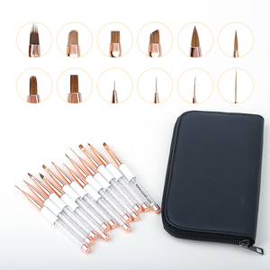 Brosse à ongles acrylique professionnelle Kolinsky Logo personnalisé diamant or Rose manucure Gel brosse ensemble un temps doublure incurvée brosse à ongles - Product Image 5