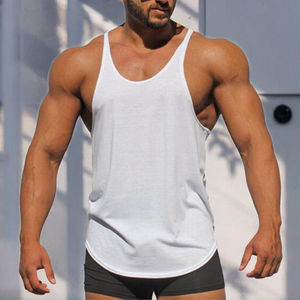 Débardeur de sport pour homme en gros, en spandex/coton, respirant, tricoté, à séchage rapide, col rond, uni, sans manches, broderie machine - Product Image 3