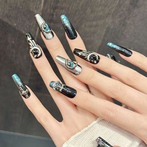 <span class=keywords><strong>Uñas</strong></span> postizas hechas a mano <span class=keywords><strong>con</strong></span> diseño de serpiente oscura, estrella y luna, forma de ataúd, <span class=keywords><strong>con</strong></span> diamantes de imitación, plateadas y <span class=keywords><strong>negras</strong></span>, <span class=keywords><strong>con</strong></span> herramientas. - Product Image 3