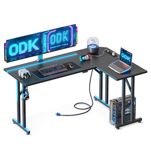 <span class=keywords><strong>Bureau</strong></span> d'<span class=keywords><strong>ordinateur</strong></span> en forme de L pour petits espaces avec éclairage LED et prises électriques pour <span class=keywords><strong>bureau</strong></span> <span class=keywords><strong>à</strong></span> domicile, étude, travail, jeux, chambre - Product Image 1