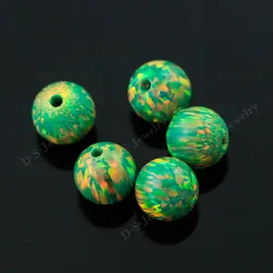 Round Green Opal Stone Ball Beads Synthetic Opal Stone 8mm Full Hole Ball Lab Created Opal Beads