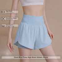 Shorts athlétiques fluides taille haute pour femme, bleu nuage, effet ventre plat, croisés, 2 en 1, doublés, ourlet tulipe, Export Trade