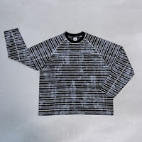 T-shirt à manches longues rayé effet délavé pour homme avec logo personnalisé, 210 GSM, tricoté raglan, coupe oversize, style streetwear vintage