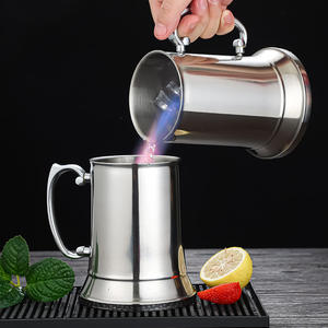 Jarra de Cerveza Personalizada con Logotipo, 450 ml, <span class=keywords><strong>Doble</strong></span> Pared, Acero Inoxidable 18/8, con Asa Plateada - Product Image 3