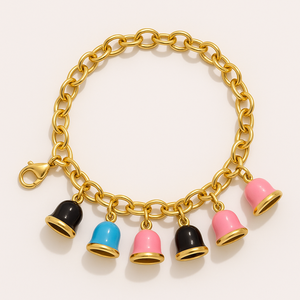 Breloques clochettes en émail colorées |   Acier inoxydable plaqué or 18K PVD |   Pendentifs DIY pour bracelets, colliers et fabrication de bijoux - Product Image 5