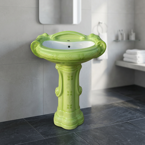 Lujoso lavabo de granito cuadrado con pedestal, lavabo de cerámica independiente con almacenamiento para sótano - Product Image 6