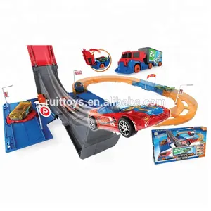 Großhandel Kunststoff Container LKW Spielzeug Slot Car Set mit 4 Alloy Cars