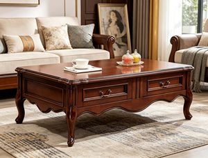 Traditional Wood Coffee Table with <b>Storage</b> Drawers Durable Multi-Purpose Living Room Furniture - Product Image 5