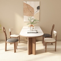Ensemble table et chaises multifonctionnelles 4 places en bois massif de style nordique avec plateau en marbre artificiel ; Table à manger ; Table à manger