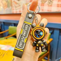 Gantungan Kunci Astronot Kelinci Langit Berbintang PVC Karet Lunak 3D Custom OEM dengan Tali Anyaman untuk Hiasan Tas, Hadiah Promosi
