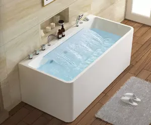 Rectangular bathroom acrylic soaking soild surface spa bathtub Freestanding indoor waterfall whirlpool Massage tub