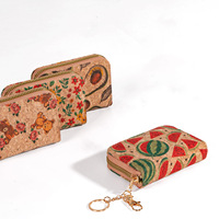 Dompet Kartu Cork Clutch Vintage Multi-fungsi Warna-warni Ultra-tipis Desain Artistik