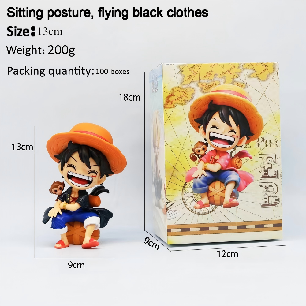 Q-version sitting black clothed Luffy