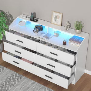 <span class=keywords><strong>Commode</strong></span> moderne blanche à 6 tiroirs avec éclairage LED <span class=keywords><strong>et</strong></span> station de charge, armoire de rangement avec ports USB - Product Image 5