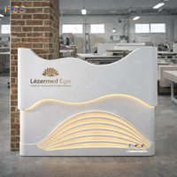 Comptoir d'accueil moderne pour clinique dentaire et hôpital, design en surface solide, vente en gros, logo personnalisé, petit bureau d'accueil pour spa de massage avec LED blanches
