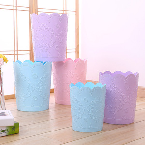 Embossed Wastebasket Plastic Trash Can Cylindrical Decorative Indoor Use 8816 - Product Image 2