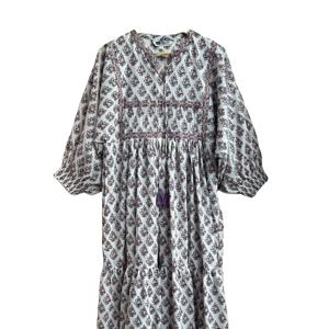 <b>Boho</b> Floral Print Mini <b>Dress</b> for Women <b>Plus</b> <b>Size</b> Summer Cotton <b>Dress</b> with Embroidery and Tassel Decor Casual Style Handmade - Product Image 3