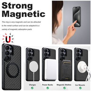 Étui de protection pour téléphone en cuir PU à motif carbone pour <span class=keywords><strong>Samsung</strong></span> Galaxy S26 Ultra S25 S24 S23 <span class=keywords><strong>S22</strong></span> 360 °   Anneau rotatif - Product Image 5