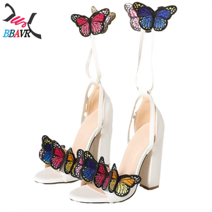Sandalias de tacón alto de ante bordado con cordones, estilo flexible y suave amortiguación, tendencia de moda, novedad de verano 2025 - Product Image 5