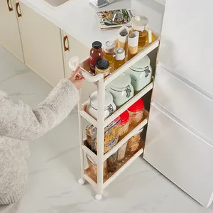 China Golden Supplier Bathroom Trolley Storage Shelves Plastic Multipurpose Mobile Kitchen Storage Rack with Wheels