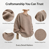 Pull en maille ras du cou brossé et moelleux pour femme, coupe oversize à épaules tombantes, personnalisable OEM ODM