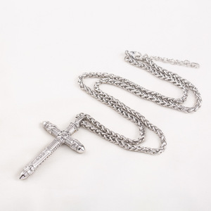 Men's Stainless Steel <b>Cross</b> Pendant Necklace Long <b>Chain</b> Hip Hop Style Geometric Design Gift Jewelry - Product Image 2