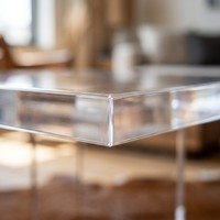 Table d'appoint d'angle en acrylique transparent de luxe style Art Déco en forme de G |   Table de chevet transparente écologique de 5 mm d'épaisseur, facile à assembler pour