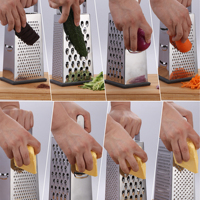 Handmatige keuken-groentesnijder voor wortelen, gember, aardappelen en andere groenten, 4-zijdige kaasschaaf van roestvrij staal, rasp met opvangbak