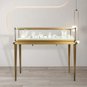 SUNDO logo di colore personalizzato vetro temperato vetrina di gioielli illuminazione a LED in oro gioielleria Display da banco infissi