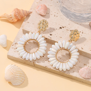 Toptan Trendy yuvarlak damla ayçiçeği küpe kadınlar için el yapımı kristal Faceted boncuk büyük uzun damla takı çin - Product Image 3