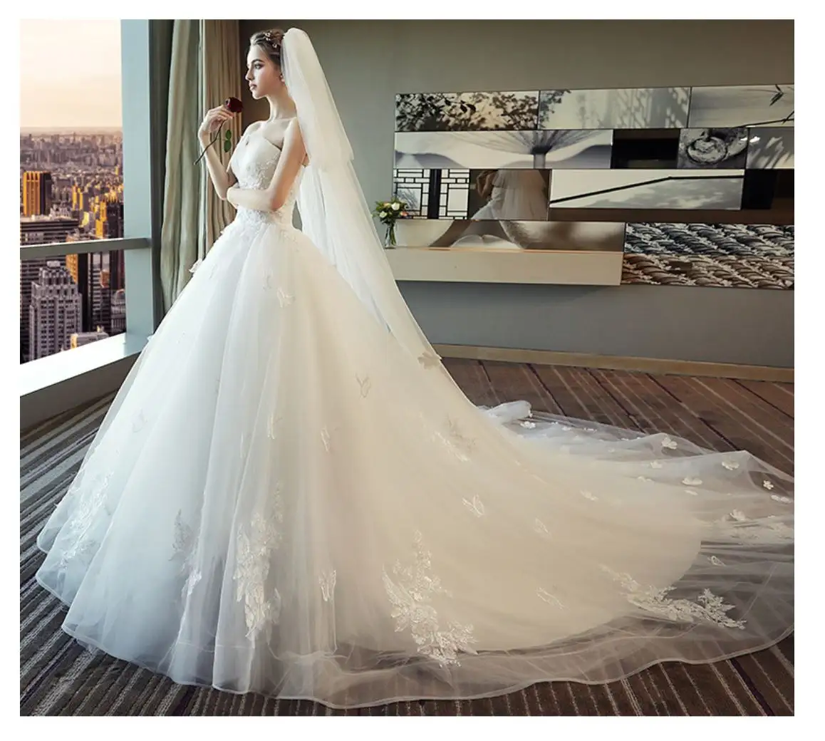 Wedding Dress Bridal Trailing New White Bra Lace Simple Fairy Charm Wedding Dress