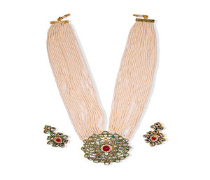 Ensemble de collier et boucles d'oreilles en or plaqué or avec perles Kundan, fait main, de luxe, pour femmes, bijoux ethniques de mariée, pour mariage et fêtes - Product Image 3