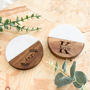 Sous-verres ronds et hexagonaux en bois et marbre d'acacia pour boissons, livraison gratuite aux États-Unis, ensemble de sous-verres en marbre et bois - Product Image 5