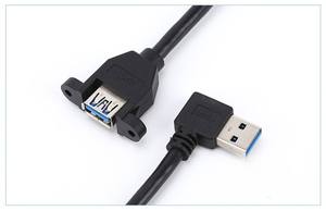 USB 3.0 Extension Right Angle <b>Adapter</b> Braid Shielded Panel Mount with Screw Hole Type a Male to a Female External Computer Cable - Product Image 4