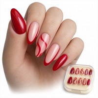 Faux ongles à presser rouge Noël, formes variées, couvrance totale, brillants, en boîte cadeau, vente en gros, personnalisables OEM