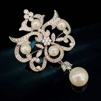 10-11mm Edison Pearl Dangling Brooch Regal Vintage 4 Perles Naturelles Filigrane Artistry Entièrement S925 Silver Heirloom
