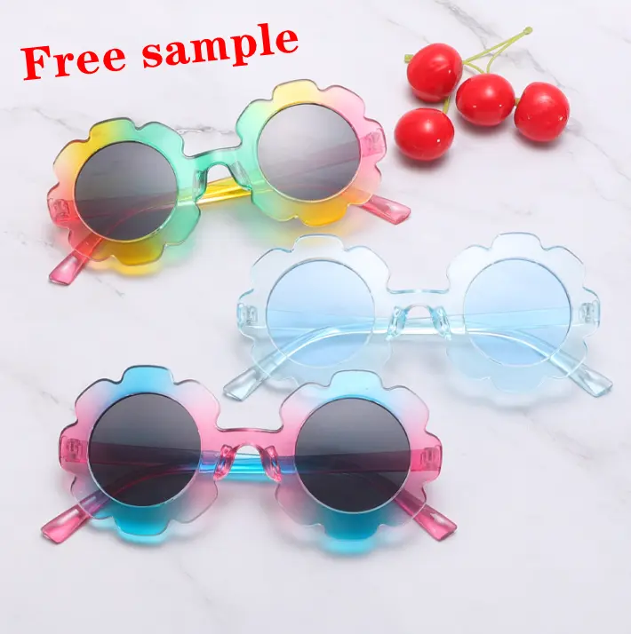 Wholesale Candy Color Sunflower Shape Vintage Glasses UV Protection Cute Child Kids Flower Toddler Little Girls Sunglasses