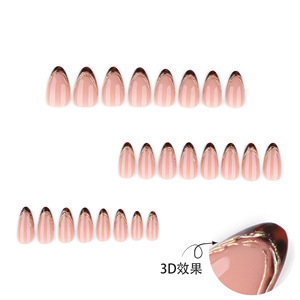 Uñas Postizas al por Mayor, 24 Piezas, Estilo Francés Almendrado, Diseño 3D <span class=keywords><strong>con</strong></span> Leopardo, Borde <span class=keywords><strong>Dorado</strong></span> Brillante, Uñas Falsas, <span class=keywords><strong>Manicura</strong></span> <span class=keywords><strong>Francesa</strong></span> - Product Image 3