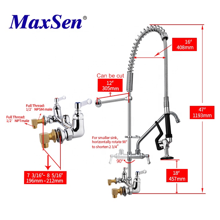 kitchen faucet dishwasher commercial high neck 75cm chrome