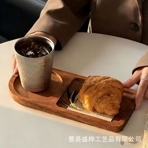 Wooden Serving <b>Tray</b> With Cup Holder And Compartment For Coffee <b>Tea</b> Dessert Breakfast Hotel Use - Product Image 5