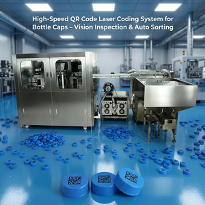 Codeur de codes QR entièrement automatique pour bouchons de bouteilles, avec impression laser, alimentation en cascade, inspection par vision CCD et rejet automatique - Product Image 2
