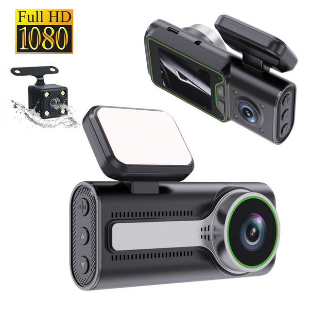 Wanshe 3-Channel Car DVR Dash Cam 1080P 12MP with Night Vision & Nightshot 2.4" Screen 150 Angle MicroSD