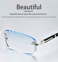 Lunettes de vue sans monture de luxe à bords taillés en diamant, portables, pour hommes et femmes, ultralégères, HD, anti-lumière bleue, myopie dioptrie 0-4.0, noires