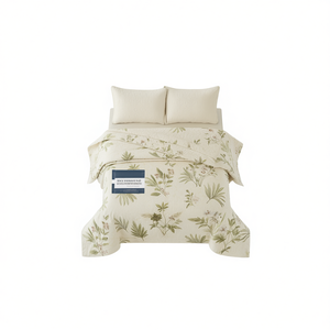 DB Cream Queen Reversible <b>Bedspread</b> <b>Set</b> Floral Printed Cotton Polyester Home Use - Product Image 1
