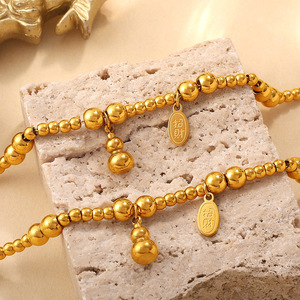 Pulsera de Acero Inoxidable con Cuentas Doradas, Diseño de Bola Redonda, Amuleto de la Suerte, Joyería Unisex, Accesorio de Regalo - Product Image 2