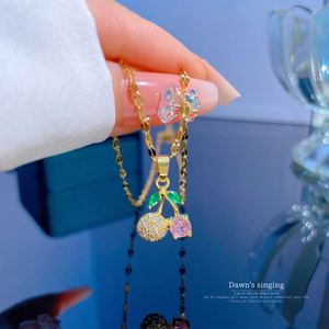 Sweet Girl Jewelry Micro Pave CZ Zircon Fruit Necklace Real 18k Gold Plated Watermelon Pineapple Cherry Zirconia Necklaces - Product Image 6