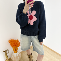 Haute qualité hiver affaires décontracté fleur motif femmes col rond chandails en laine personnalisé hiver thermique chandails pour les femmes
